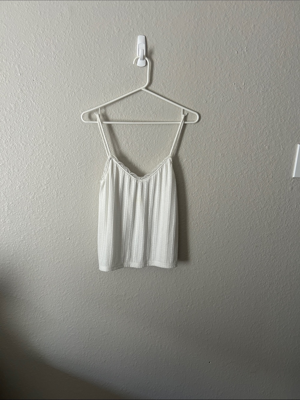 White Lace-Trim Ribbed Camisole